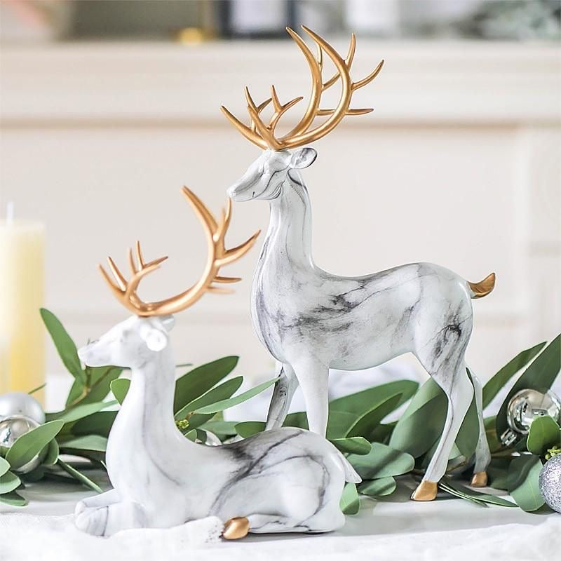 Imitation Marble Deer Ornament ( set of 2 )