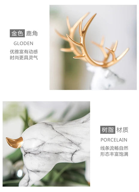 Imitation Marble Deer Ornament ( set of 2 )