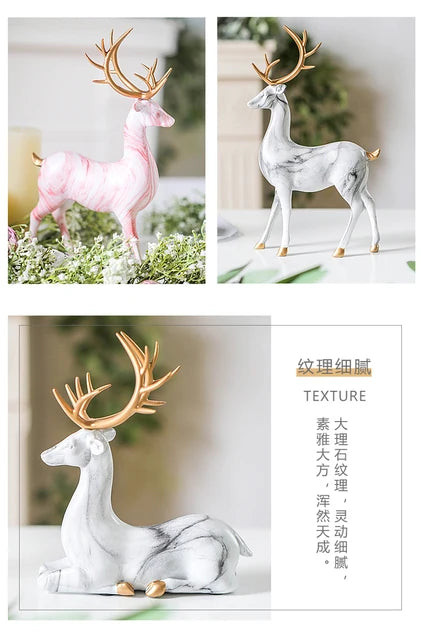 Imitation Marble Deer Ornament ( set of 2 )