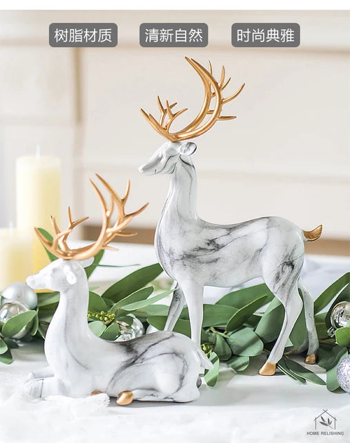 Imitation Marble Deer Ornament ( set of 2 )