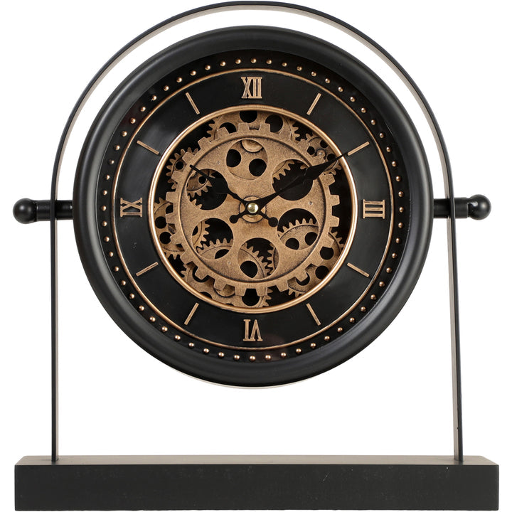 Black Metal Moving Gears Bedside Floating Desk Clock