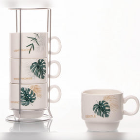 Tropical Print Mug Set of 4 with Stand