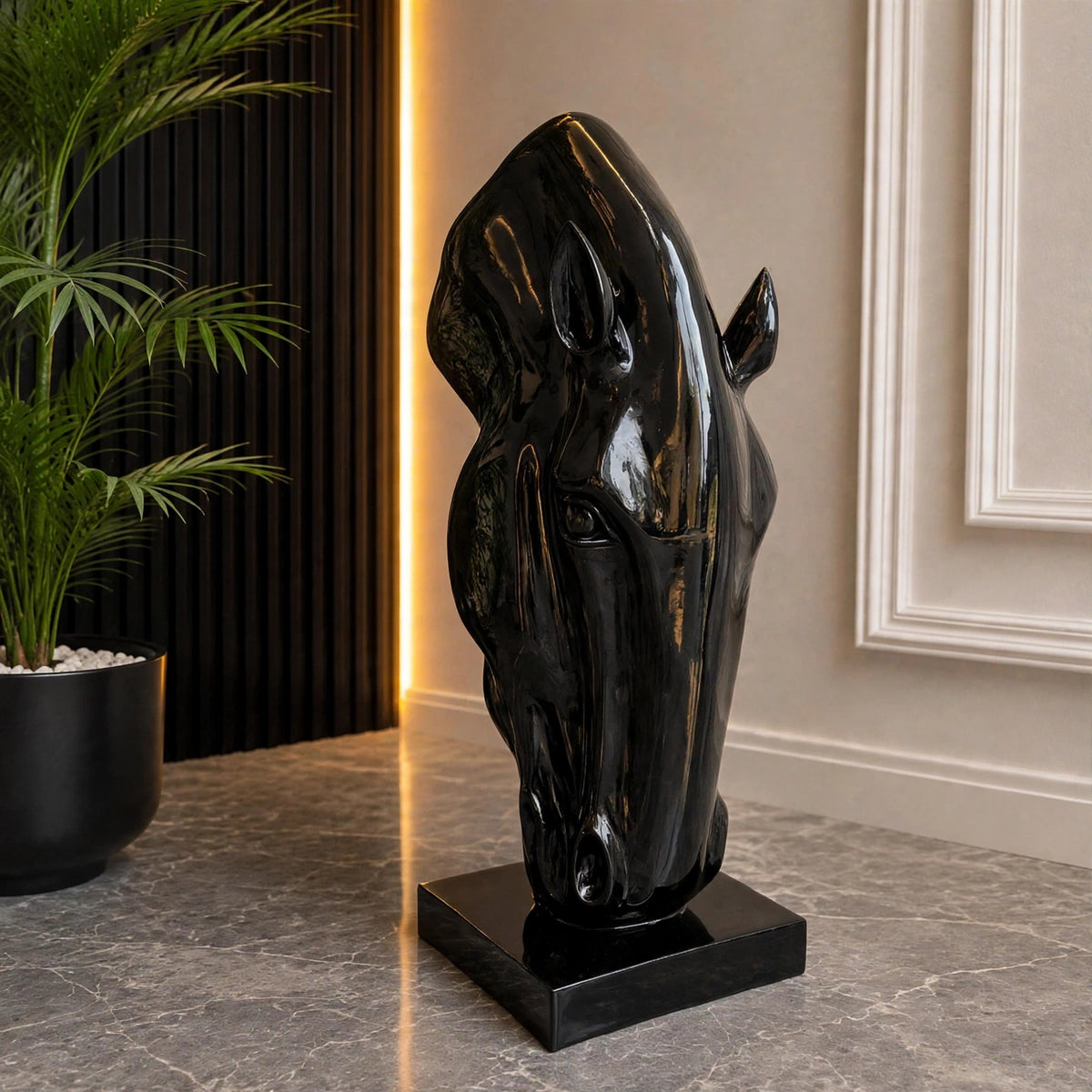 Midnight Stallion Horse Head Sculpture