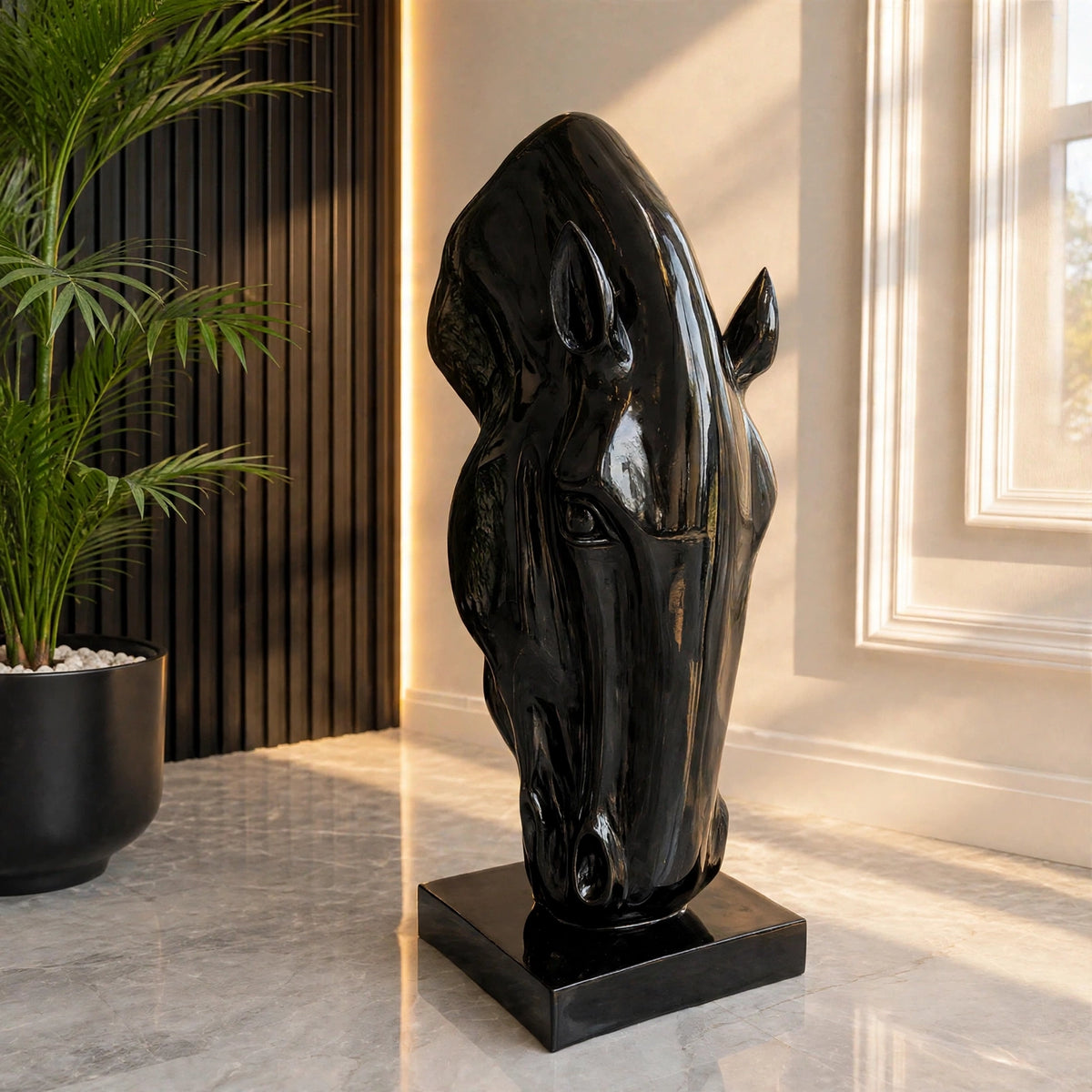 Midnight Stallion Horse Head Sculpture