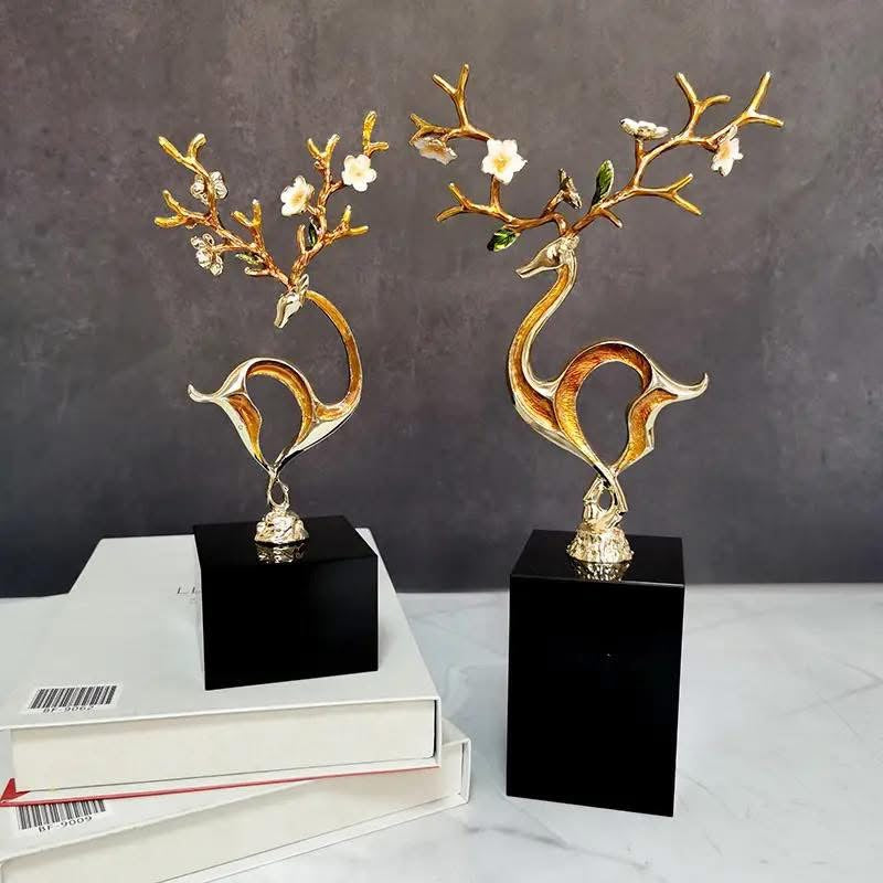 Nordic Sculptures l Modern Crystal Zinc Alloy Enamel Color Deer Home Ornament 2pc