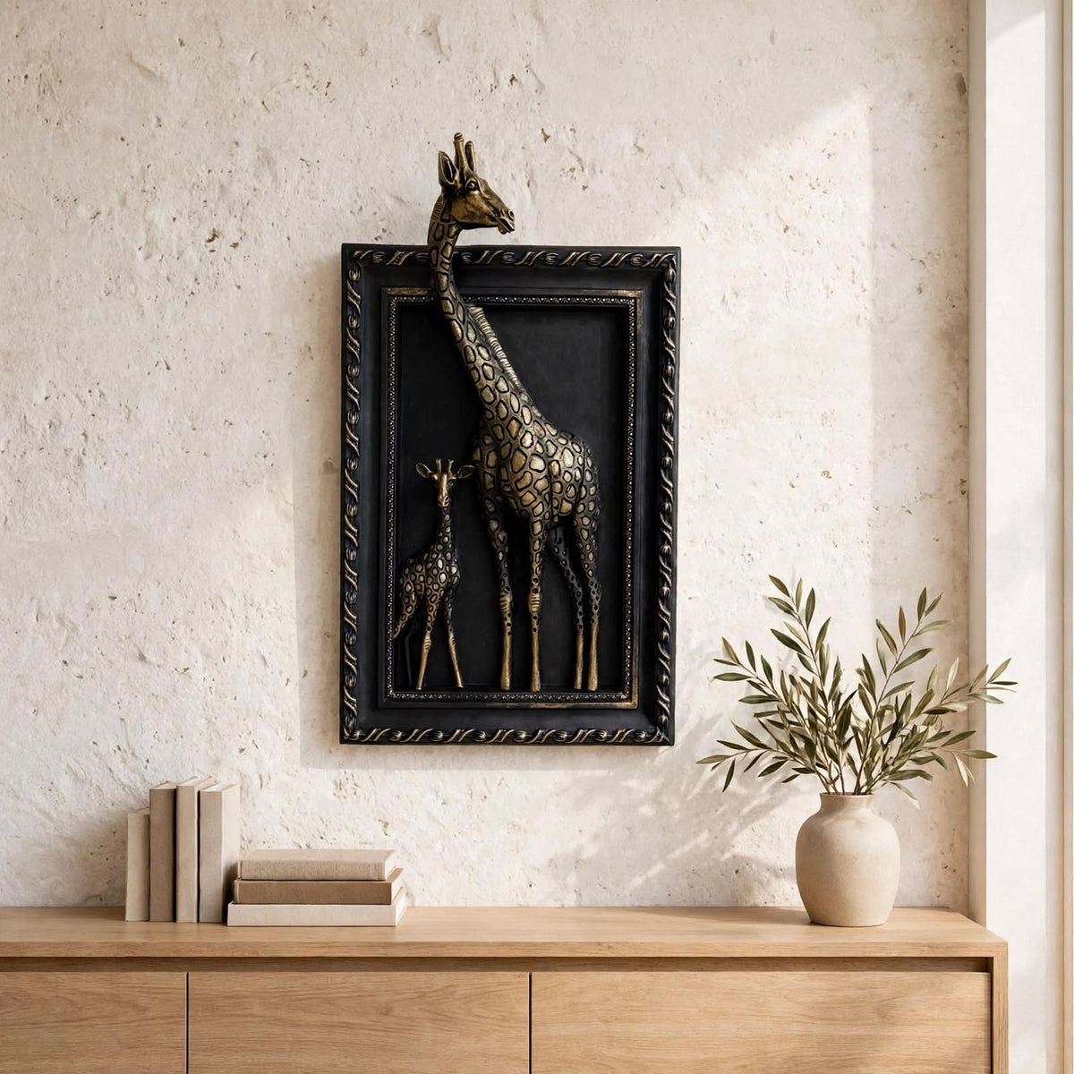 Golden Giraffe Family Elegance Wall Art