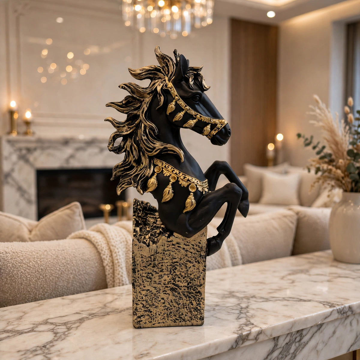 Majestic Gold Horse Figurine - Premium Resin Horse Statue for Luxury Home Decor