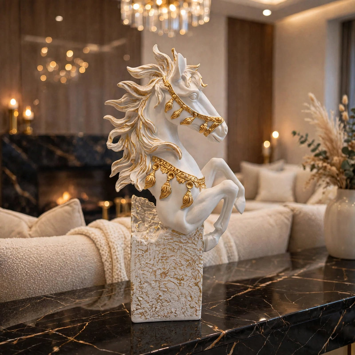 Majestic Gold Horse Figurine - Premium Resin Horse Statue for Luxury Home Decor