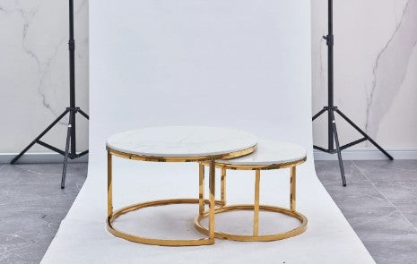 Stainless Steel & Marble Top Table Set