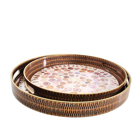 Braided Designed Gold Round Trays (Set of 2)