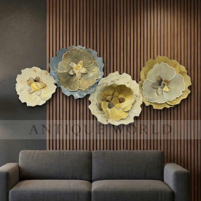 Contemporary Gold and Silver Metal Flower Wall Decor