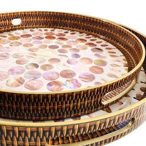 Braided Designed Gold Round Trays (Set of 2)