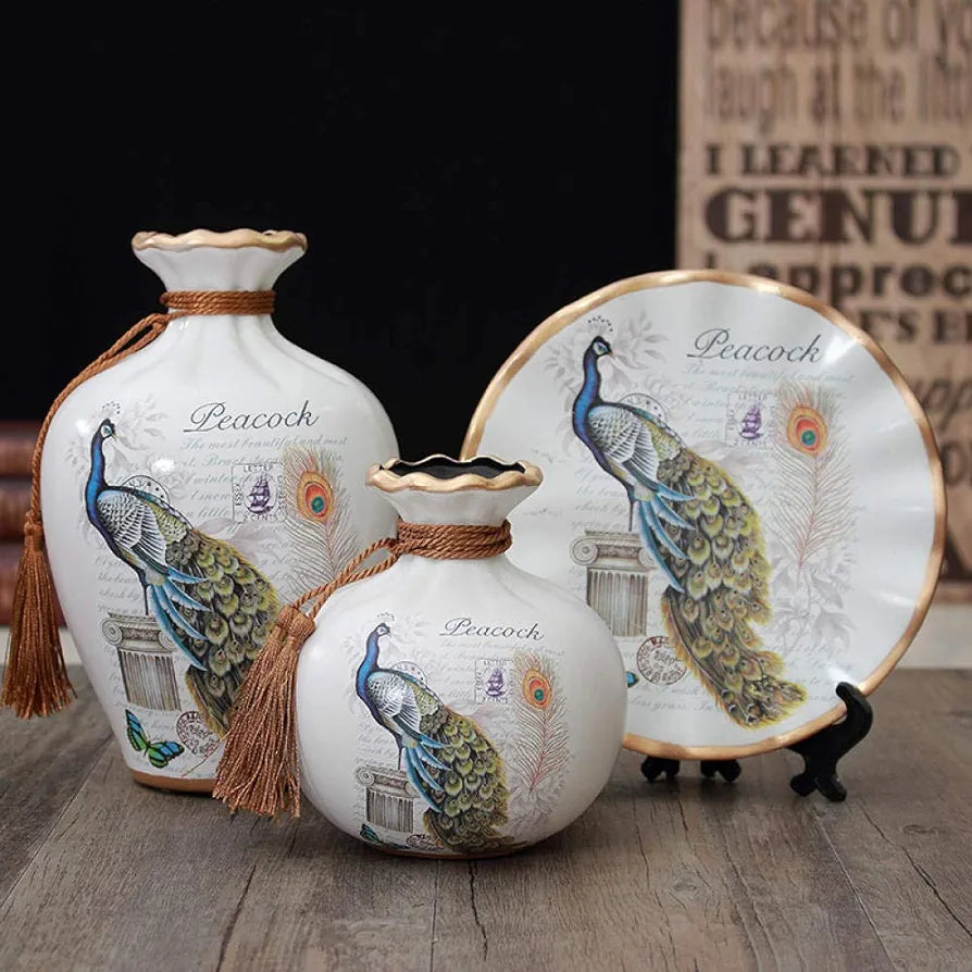 Peacock Ceramic Vase,Set of 3 Pieces