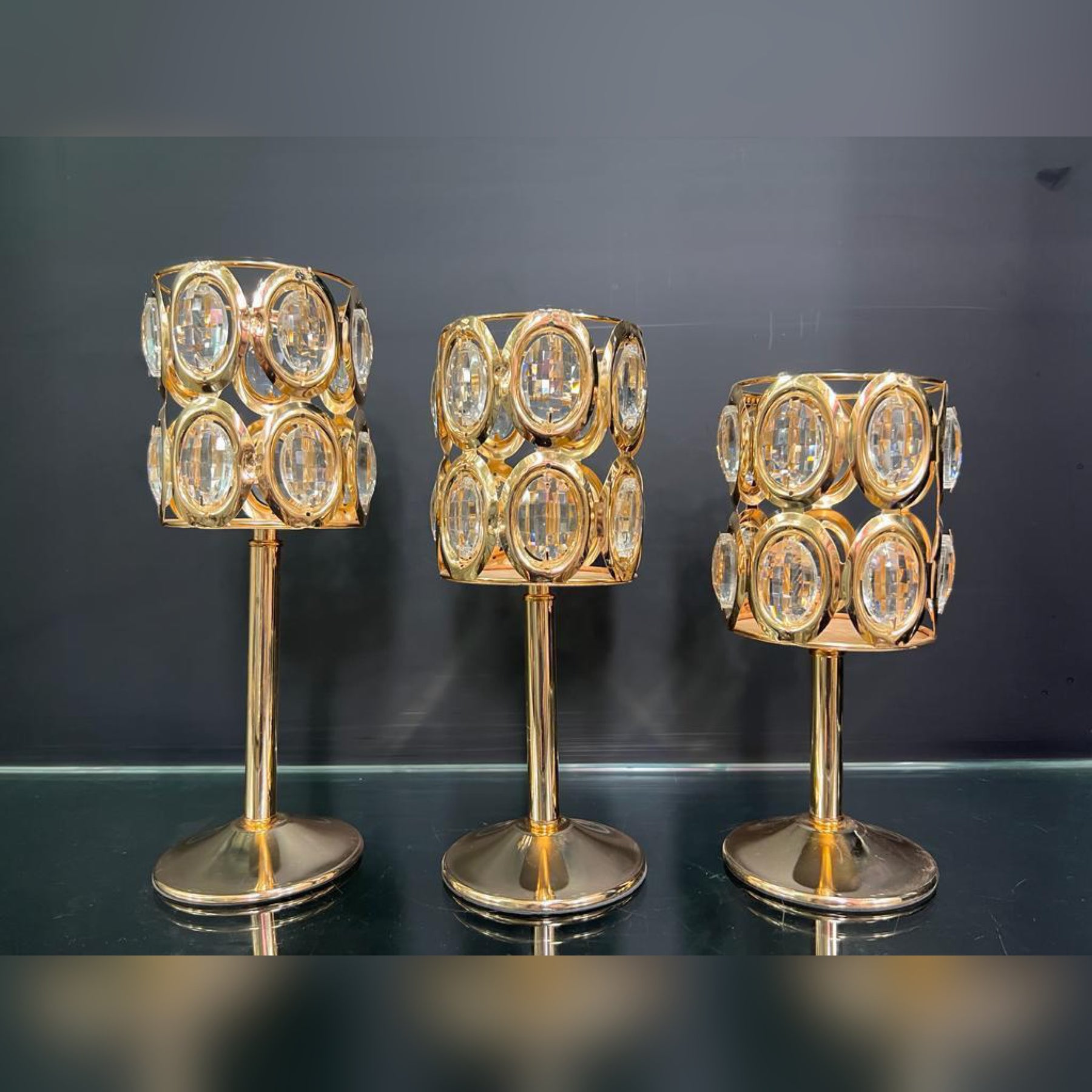 Crystal Candle Sticks Set Of 3