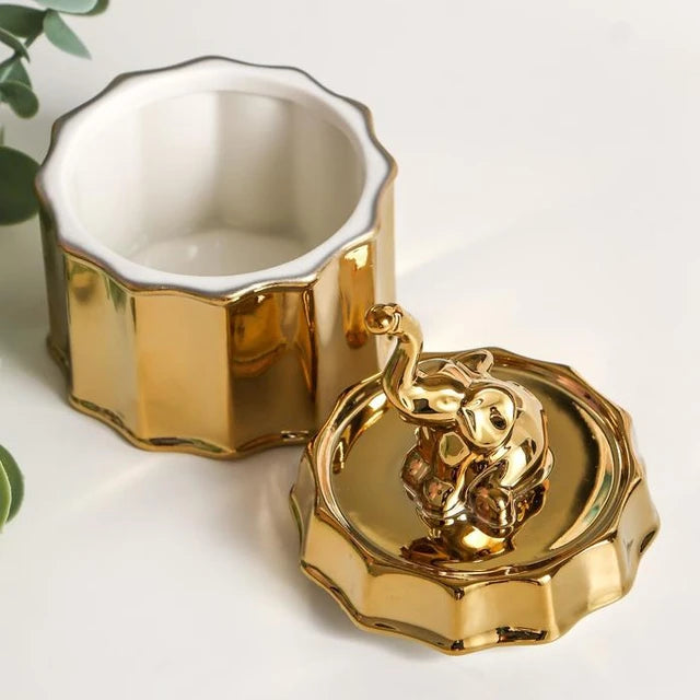 Golden Elephant Ceramic Box Storage Decor