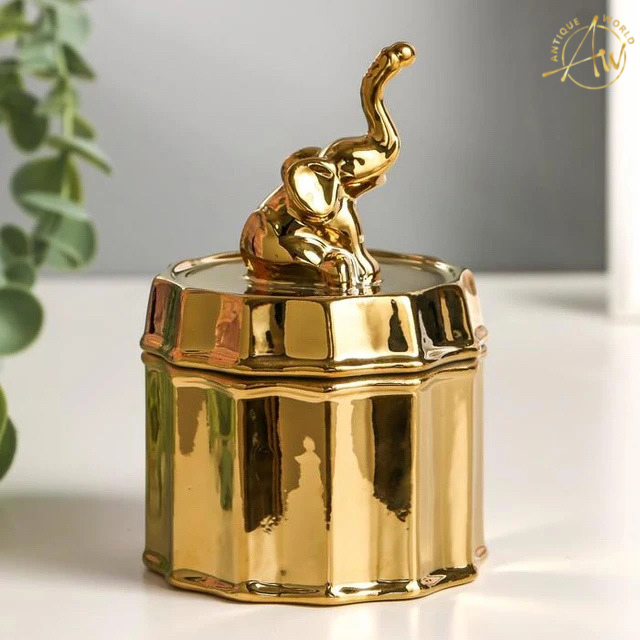 Golden Elephant Ceramic Box Storage Decor