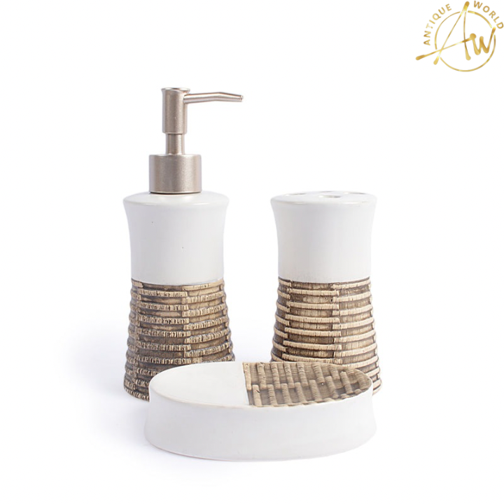 White Wood Ceramic Bath Set