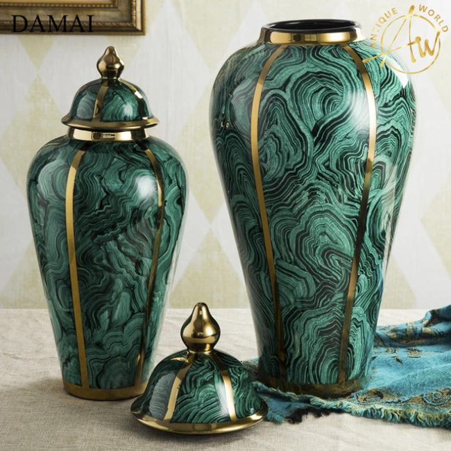 Classical Green Ripple Decorative Flowers Vases ( Set of 2 )