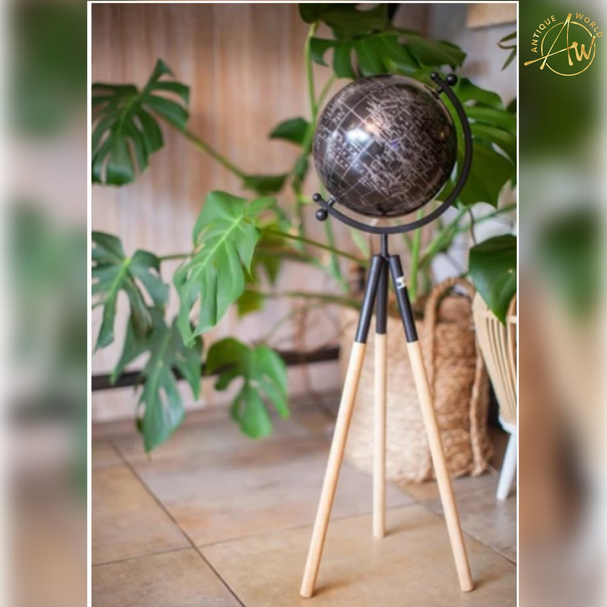 Wooden Tripod World Globe