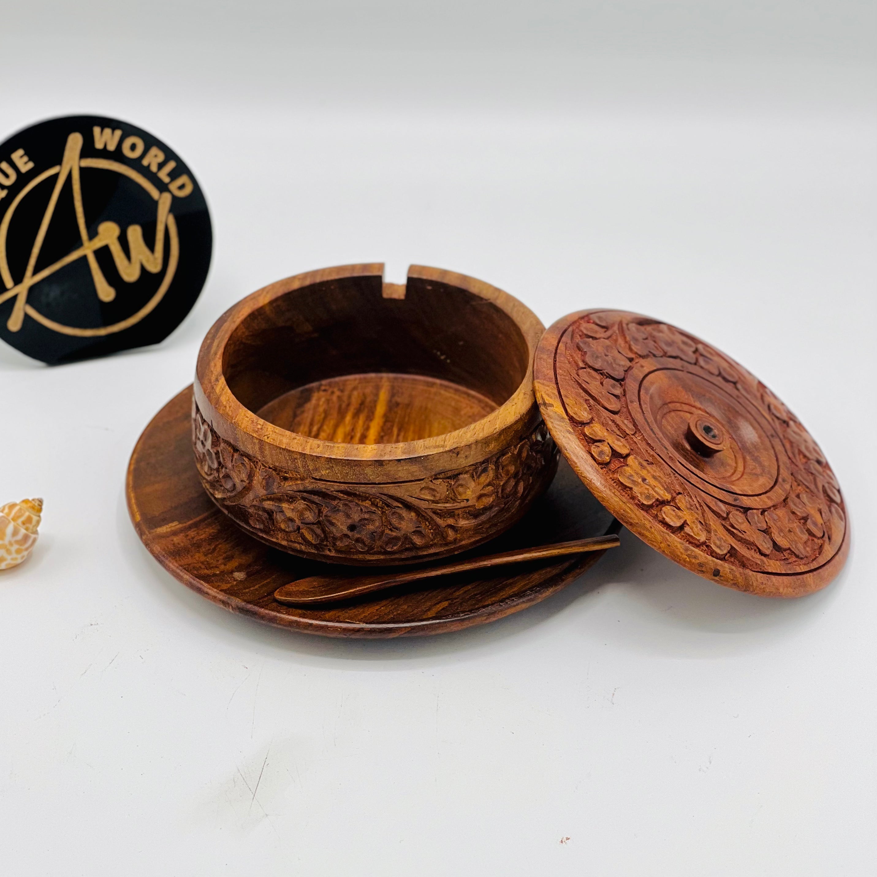 Wood Carving Sugar Pot