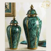 Classical Green Ripple Decorative Flowers Vases ( Set of 2 )