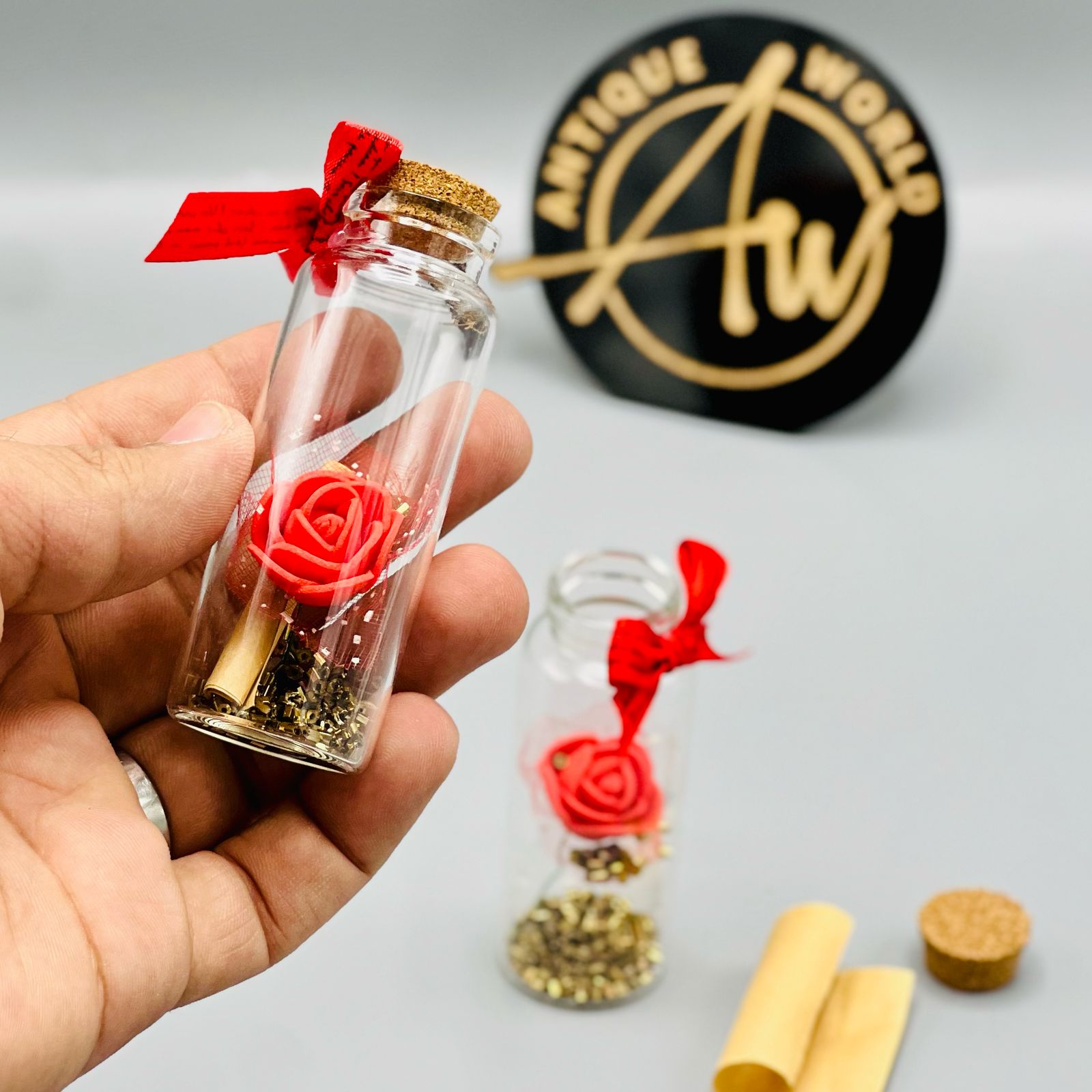 Rose Flower Secret Message Bottle ( Set of 2 )