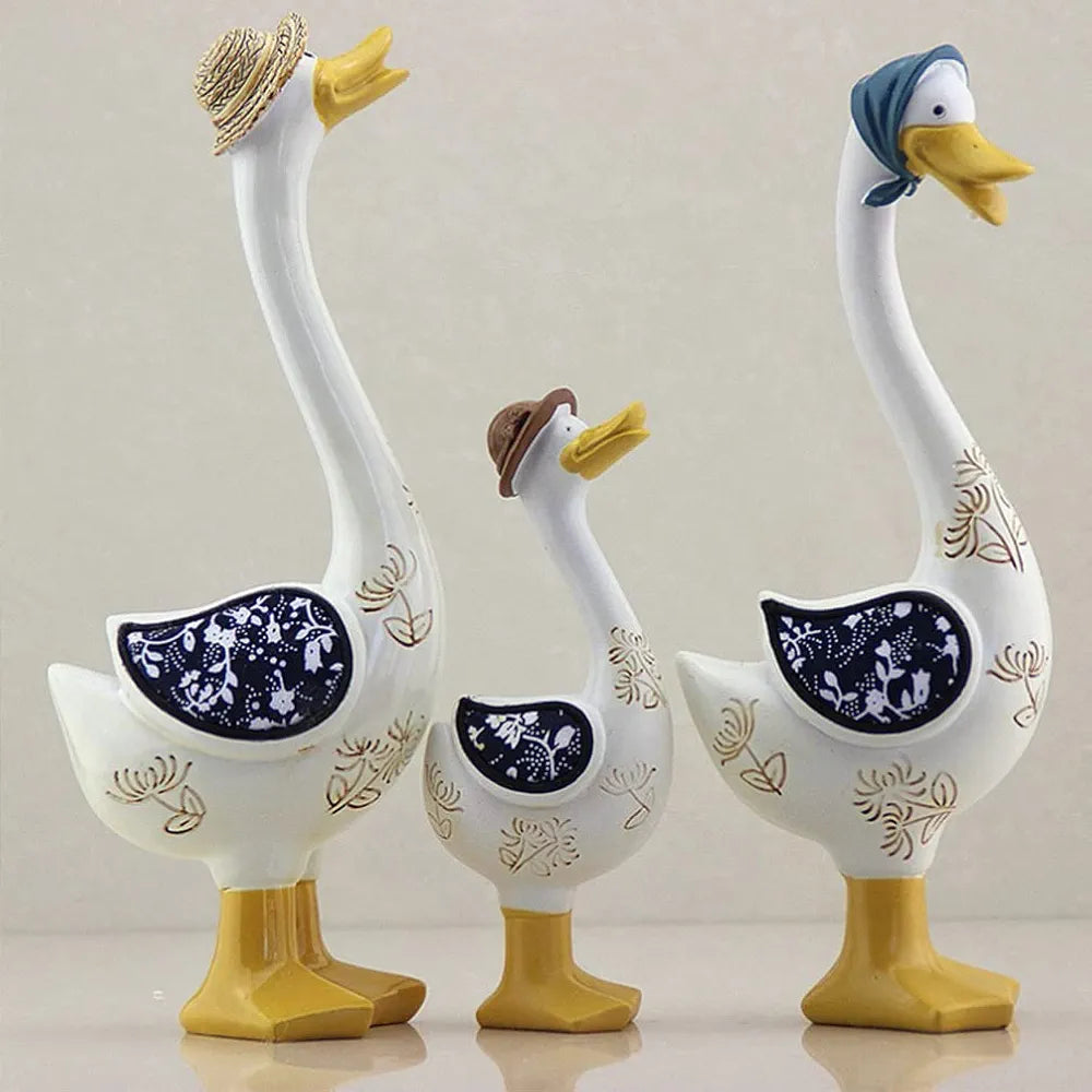 3Pcs Garden Duck Statue Family of Three Ducks Figurine Sculpture