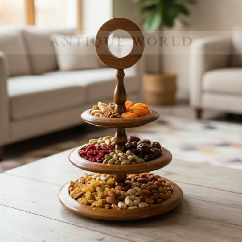 3 Portion Wooden Serving Tray