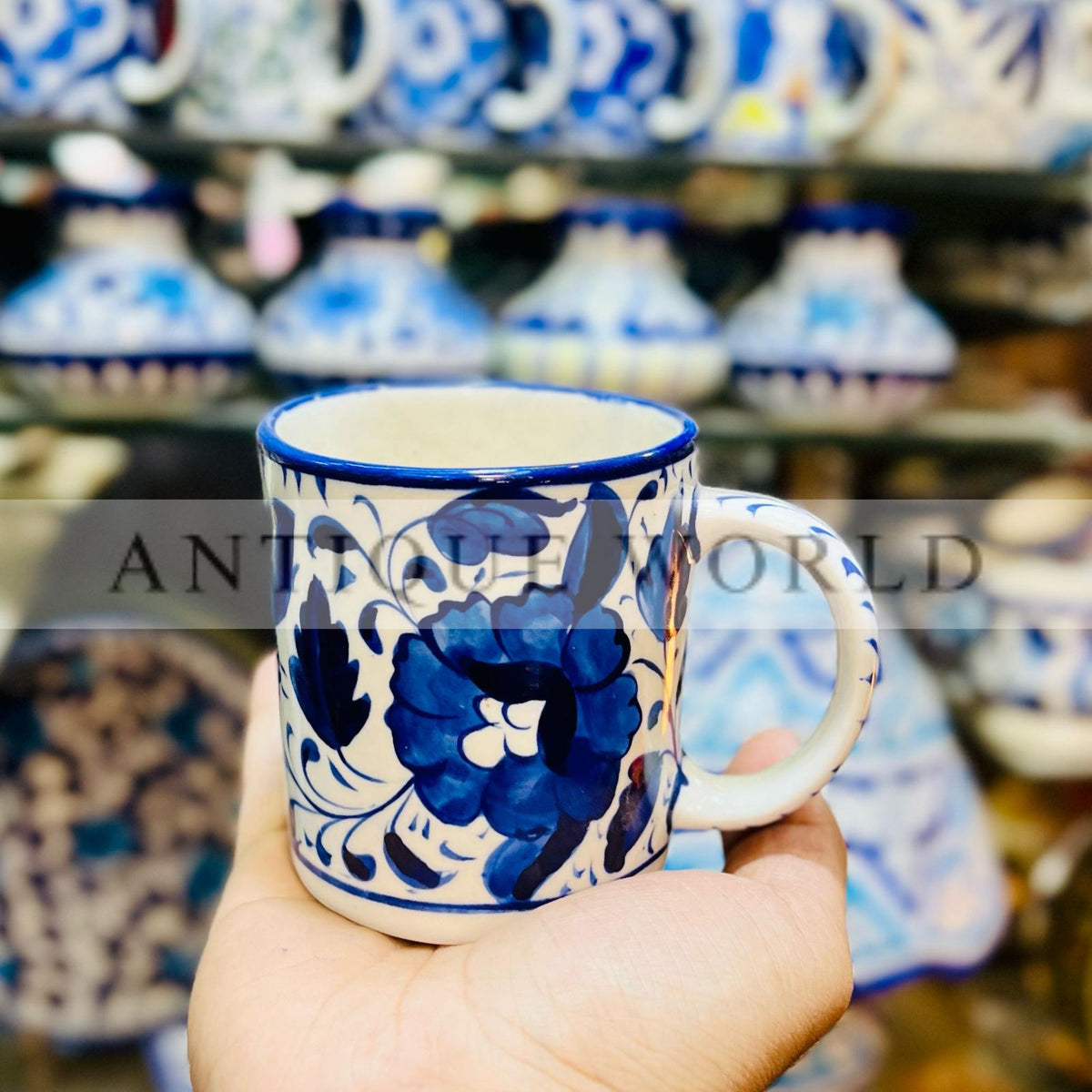 Hand Painted Blue Pottery Mug