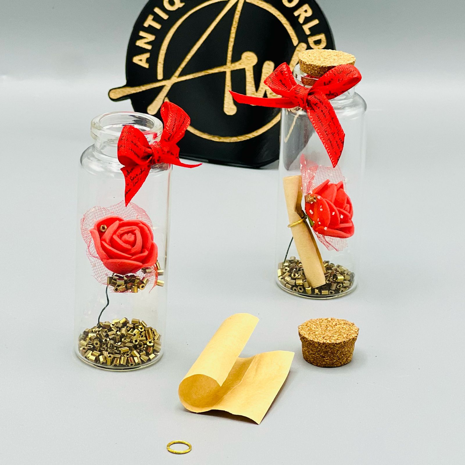 Rose Flower Secret Message Bottle ( Set of 2 )