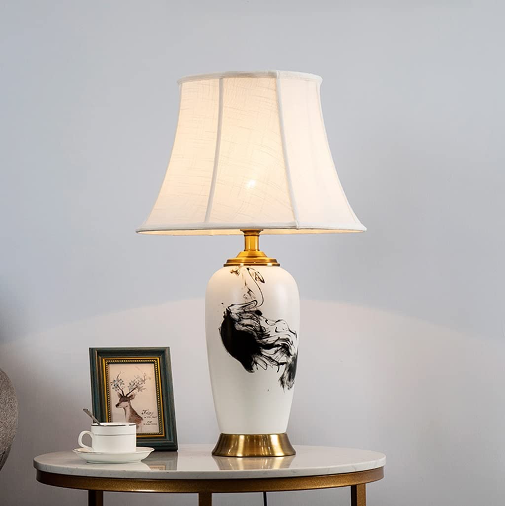 Chinese Table Lamp Vintage Bedside Lamp with Fabric Shade