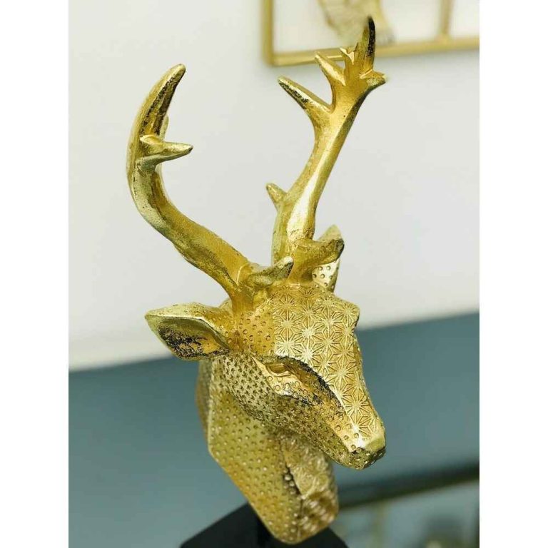Golden Resin Stag with Metal Stand