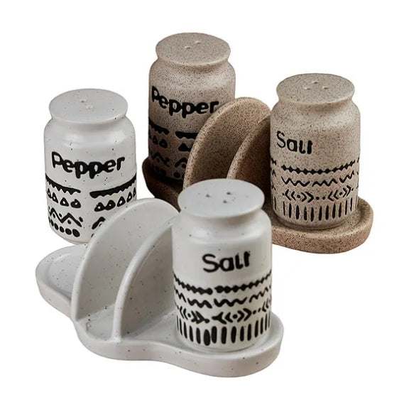 Ceramic Salt Pepper Container Set with Tray