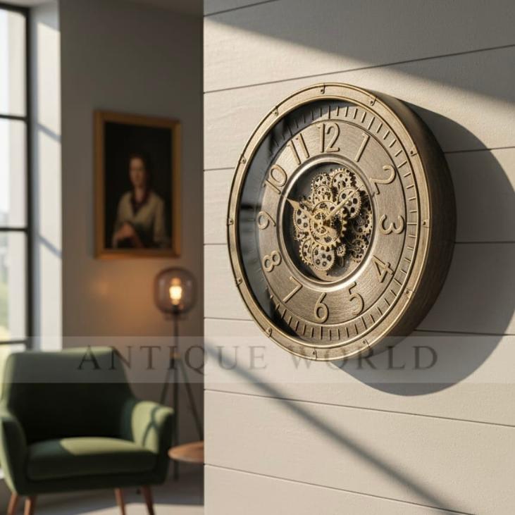 Minimalist Analog Moving Gears Wall Clock for Home