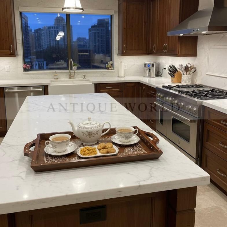 Walnut Wood & Bone Inlay Serving Tray