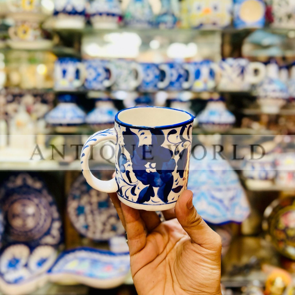 Hand Painted Blue Pottery Mug