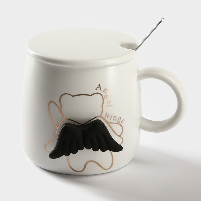 Ceramic Mug with Lid and Spoon "Angel",