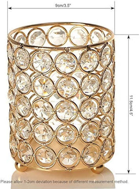 Gold Cylinder Crystal Tea Light Candle Holder