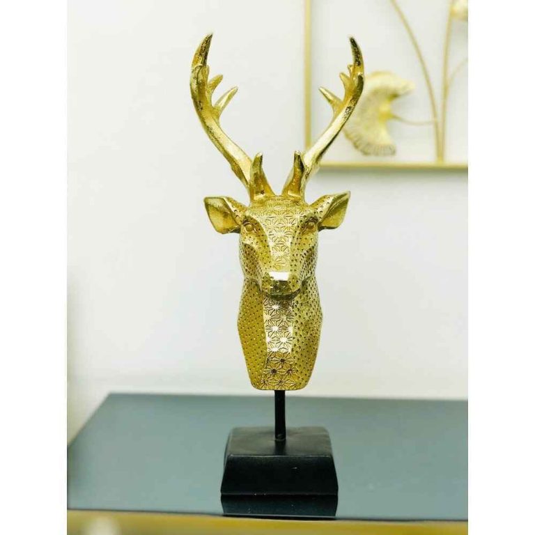 Golden Resin Stag with Metal Stand