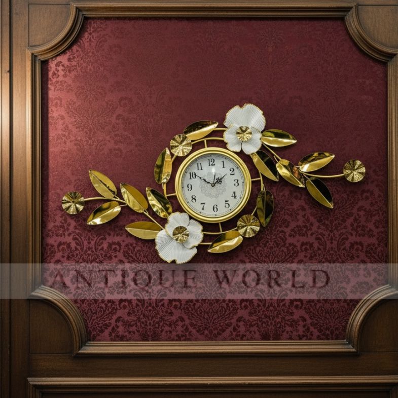 Metal Leaf and Flower Accent Clock