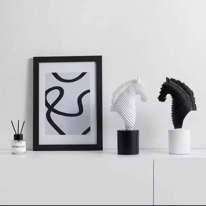 Abstract Striped Horse Head Mascot Animal Sculpture