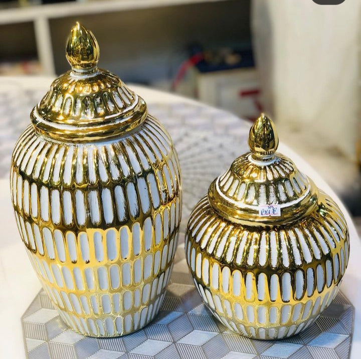 1PC Ceramic Jar Set in Gold and White