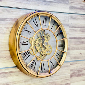 Gold Metal Working Gear Roman Wall Clock