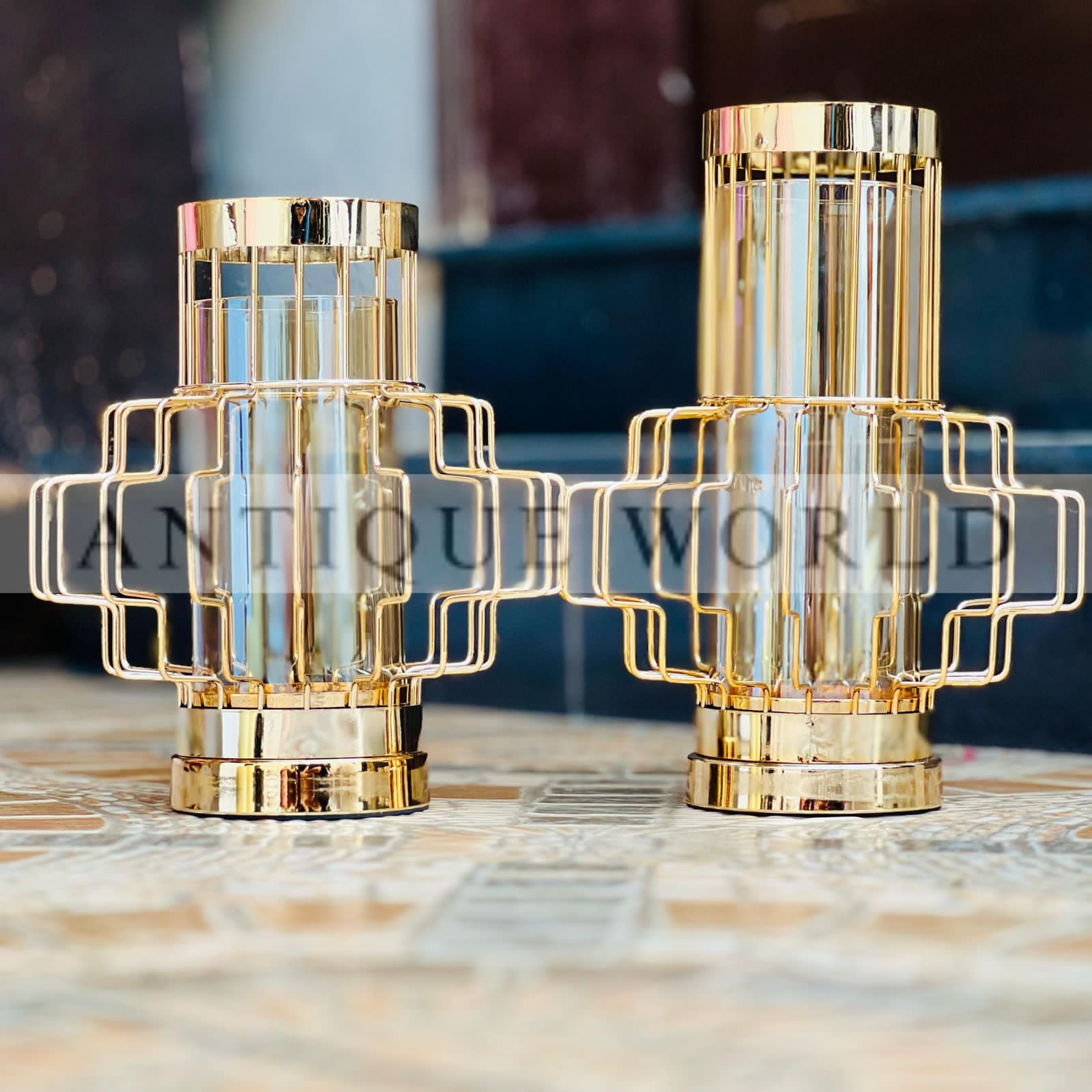 Gold Bamboo Glass Candle Stand