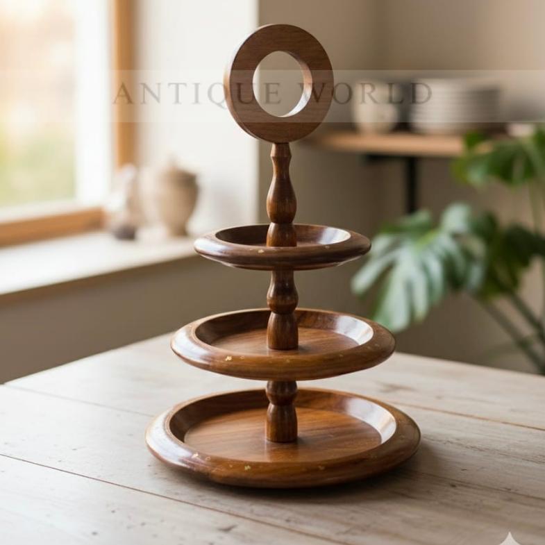 3 Portion Wooden Serving Tray