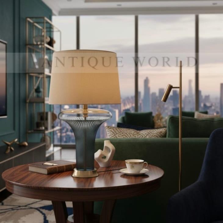 Tall Contemporary Drum Shade Lamp  ( Pair )