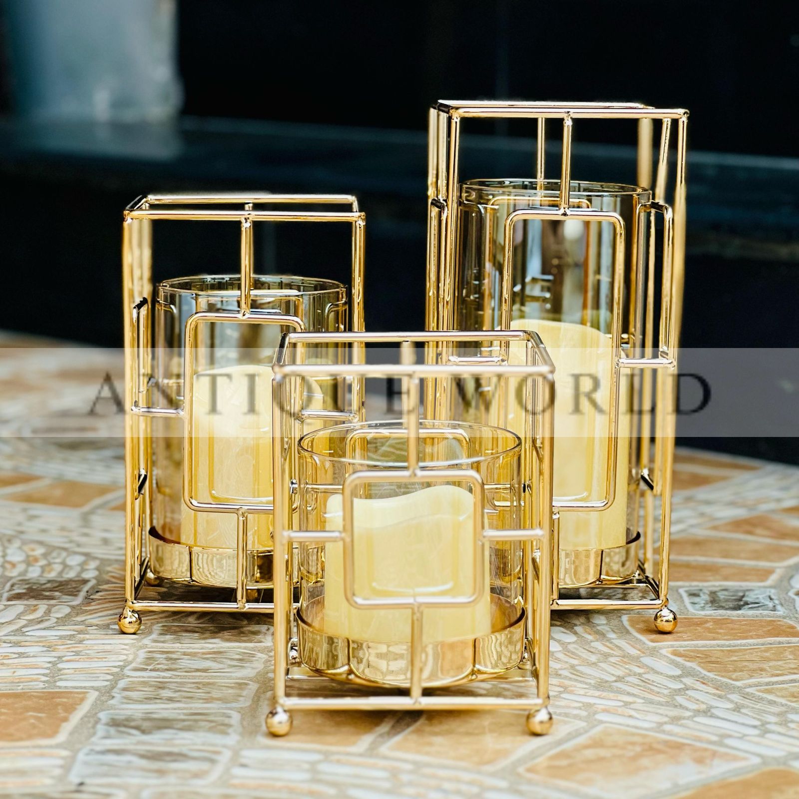 Imported Hurricane Lantern Candle Stand( Set Of 3)