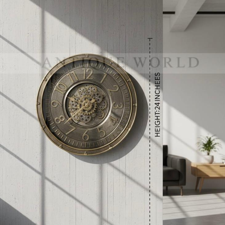 Minimalist Analog Moving Gears Wall Clock for Home