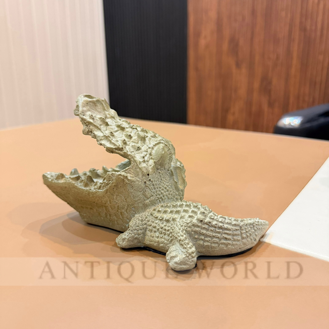 Antique Black & Gold Crocodile Elegance Ash Tray & Card Holder & Sculpture