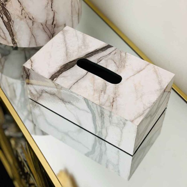 White Marble Designed Tissue Box Set